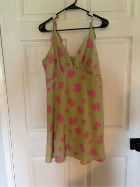 Aakaa Olive Green Slip with Hot Pink Floral Print